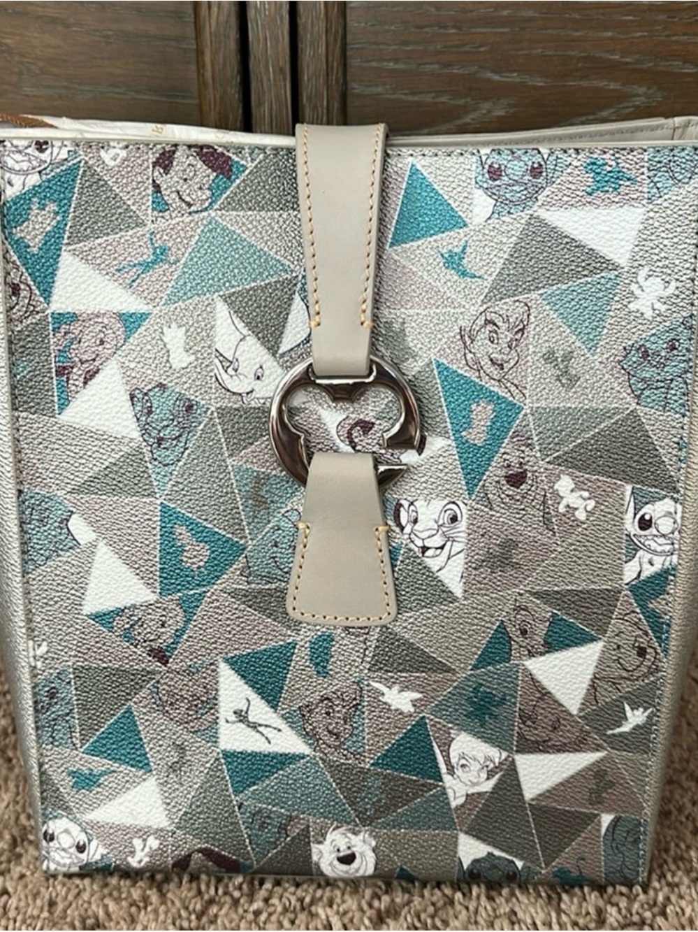 Disney 100th Anniversary  Dooney and Bourke Silver & Teal Geometric Tote Bag